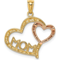 14K Two-Tone Gold Heart Pendant with Rhodium Diamond-Cut MOM Inscription by Oro Pregiato