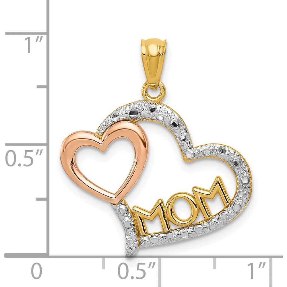14K Two-Tone Gold Heart Pendant with Rhodium Diamond-Cut MOM Inscription by Oro Pregiato