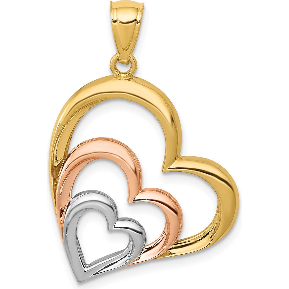 14K Two-Tone Gold Heart Pendant with Rhodium Polish - 30mm Length by Oro Pregiato