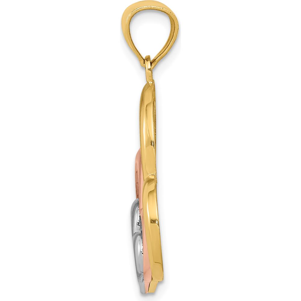 14K Two-Tone Gold Heart Pendant with Rhodium Polish - 30mm Length by Oro Pregiato