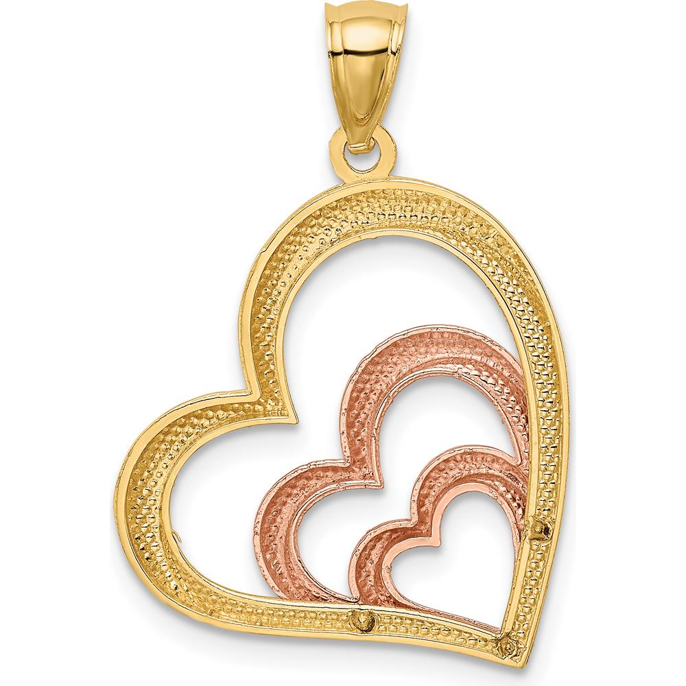 14K Two-Tone Gold Heart Pendant with Rhodium Polish - 30mm Length by Oro Pregiato