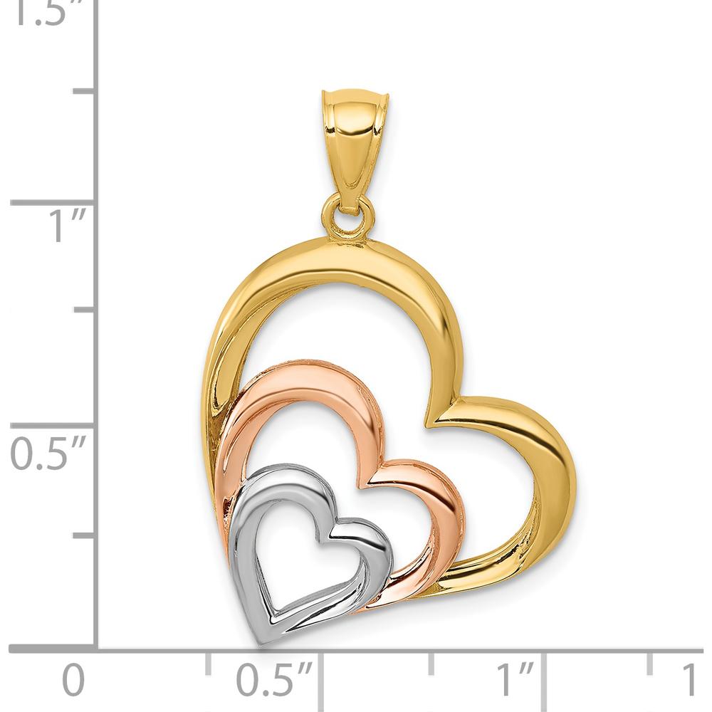 14K Two-Tone Gold Heart Pendant with Rhodium Polish - 30mm Length by Oro Pregiato