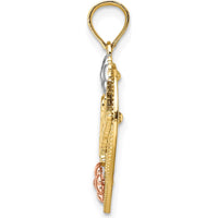14K Two-Tone Gold Heart Pendant with Rhodium "Special" Engraving and Flower Accents - Polished Finish by Oro Pregiato