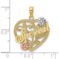 14K Two-Tone Gold Heart Pendant with Rhodium "Special" Engraving and Flower Accents - Polished Finish by Oro Pregiato