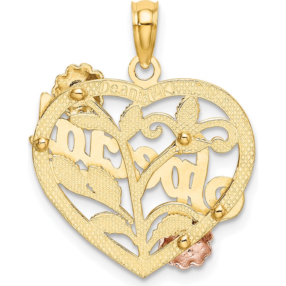 14K Two-Tone Gold Heart Pendant with Rhodium "Special" Engraving and Flower Accents - Polished Finish by Oro Pregiato