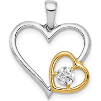 14K Two-Tone Gold Heart Pendant with Round Diamond - 0.20 Carat Diamond Weight by Monteluci Fine Jewelry