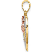 14K Two-Tone Gold Heart Pendant with White Rhodium Textured Flower Accent by Oro Pregiato