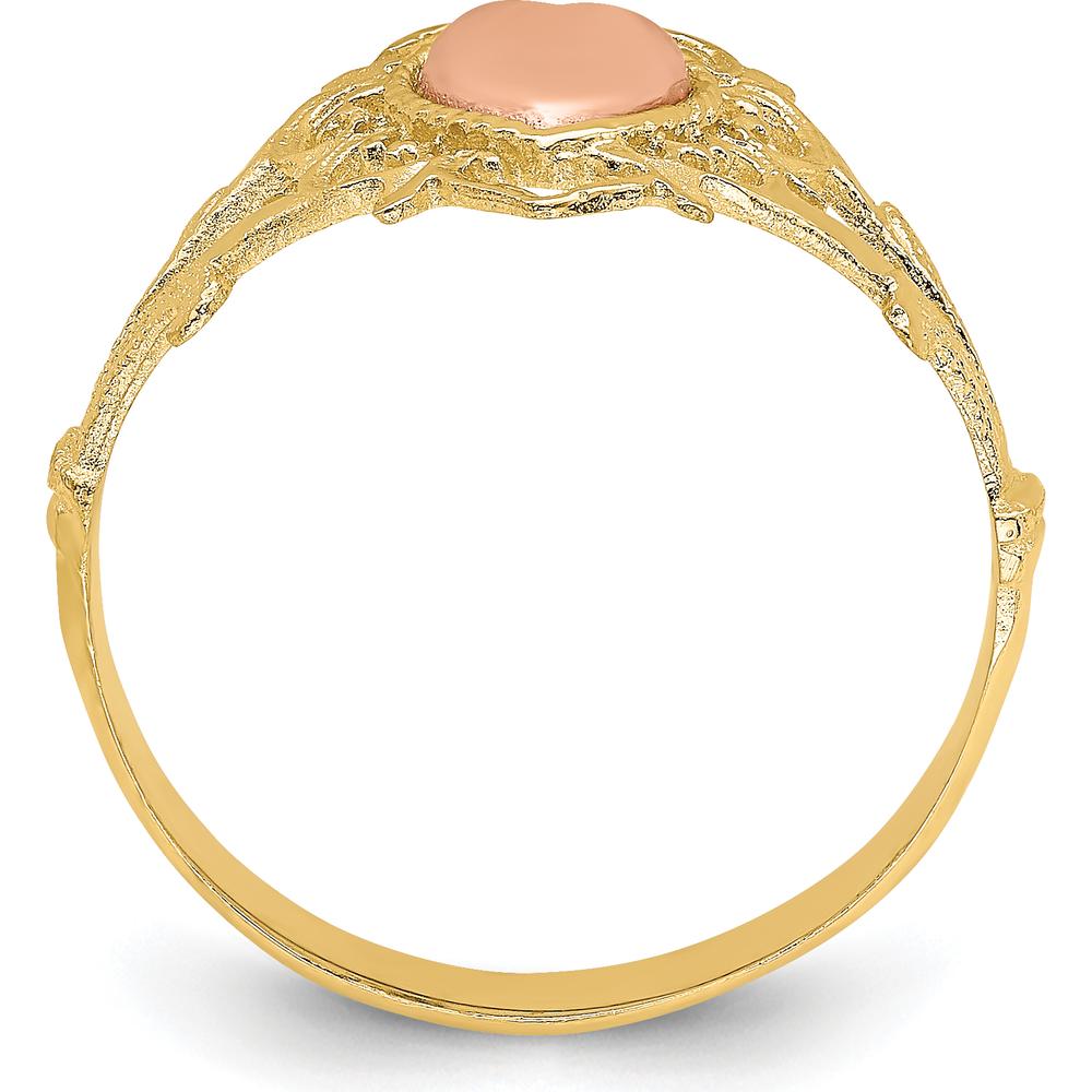 14K Two-Tone Gold Heart Ring with Floral Detailing and Tapered Band by Oro Pregiato
