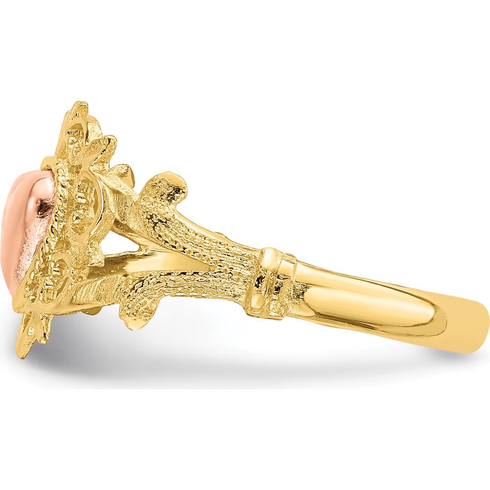 14K Two-Tone Gold Heart Ring with Floral Detailing and Tapered Band by Oro Pregiato