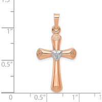 14K Two-Tone Gold Heart-Shaped Diamond Cross Pendant with Polished Finish - 0.05 Carat Diamond Weight by Monteluci Fine Jewelry