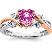 14K Two-Tone Gold Heart-Shaped Lab-Created Pink Sapphire and Diamond Ring - 1.54 Carat Total Gemstone Weight by 0