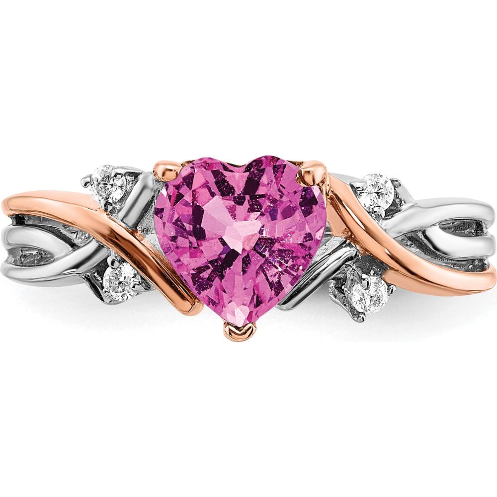 14K Two-Tone Gold Heart-Shaped Lab-Created Pink Sapphire and Diamond Ring - 1.54 Carat Total Gemstone Weight by 0