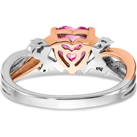 14K Two-Tone Gold Heart-Shaped Lab-Created Pink Sapphire and Diamond Ring - 1.54 Carat Total Gemstone Weight by 0