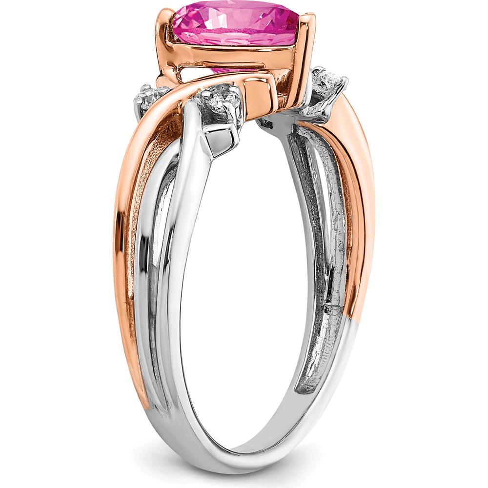 14K Two-Tone Gold Heart-Shaped Lab-Created Pink Sapphire and Diamond Ring - 1.54 Carat Total Gemstone Weight by 0