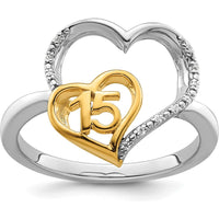 14K Two-Tone Gold Heart-Shaped Quinceañera Ring with Round Diamond - 0.03 Carat Total Diamond Weight by Oro Pregiato