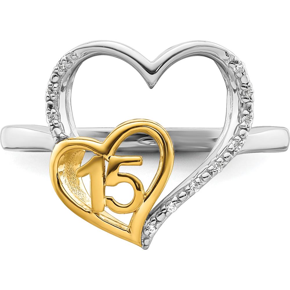 14K Two-Tone Gold Heart-Shaped Quinceañera Ring with Round Diamond - 0.03 Carat Total Diamond Weight by Oro Pregiato