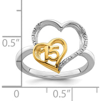 14K Two-Tone Gold Heart-Shaped Quinceañera Ring with Round Diamond - 0.03 Carat Total Diamond Weight by Oro Pregiato