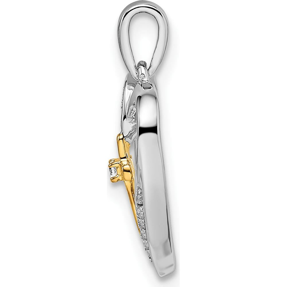14K Two-Tone Gold Heart with Cross Diamond Pendant - 0.0175 Carat Total Diamond Weight by Oro Pregiato