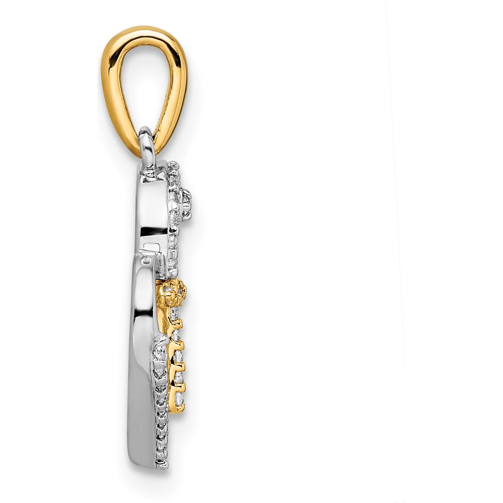 14K Two-Tone Gold Heart with Cross Pendant - 1/8 Carat Round Diamond Accent by Oro Pregiato