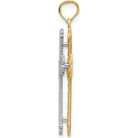 14K Two-Tone Gold Hearts Cross Pendant with Milgrain Detailing - Faith and Love Symbol by Oro Pregiato