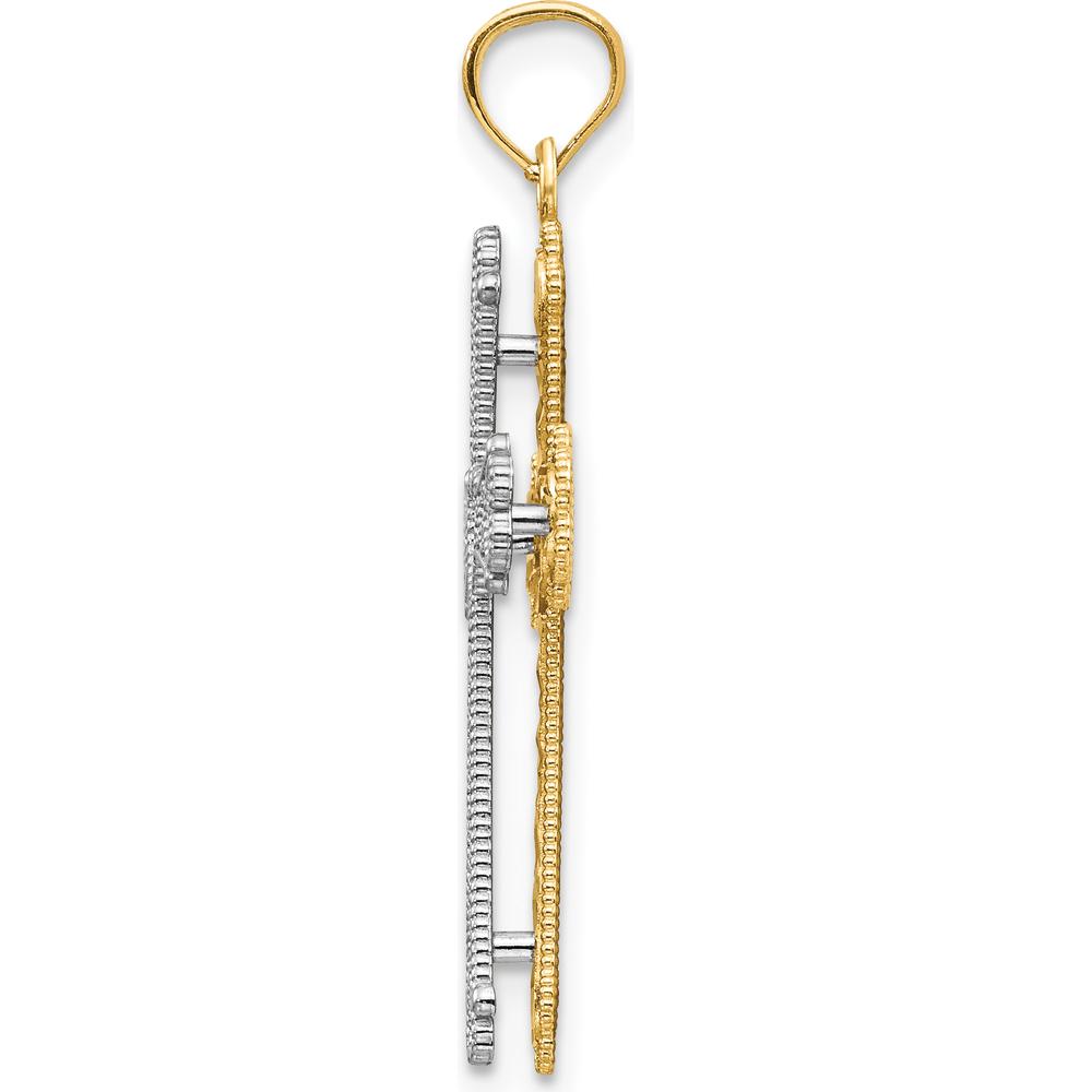 14K Two-Tone Gold Hearts Cross Pendant with Milgrain Detailing - Faith and Love Symbol by Oro Pregiato