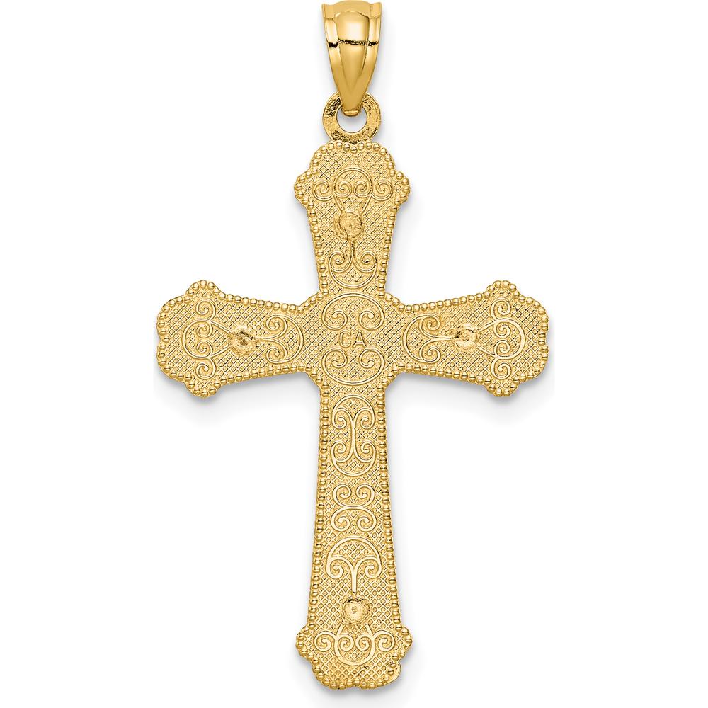 14K Two-Tone Gold Hearts Cross Pendant with Milgrain Detailing - Faith and Love Symbol by Oro Pregiato