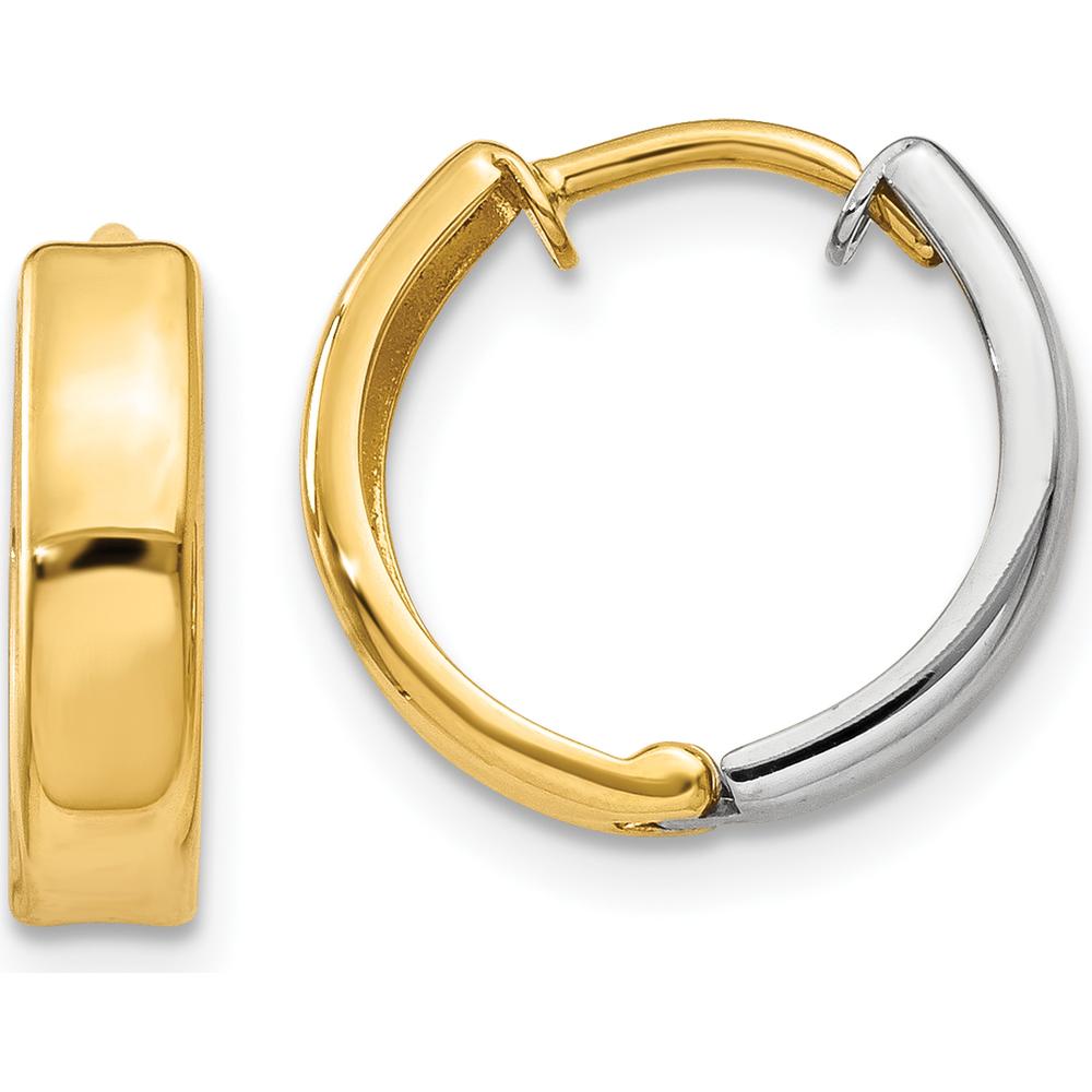 14K Two-Tone Gold Hinged Hoop Earrings - Classic Design with Polished Finish by Oro Pregiato