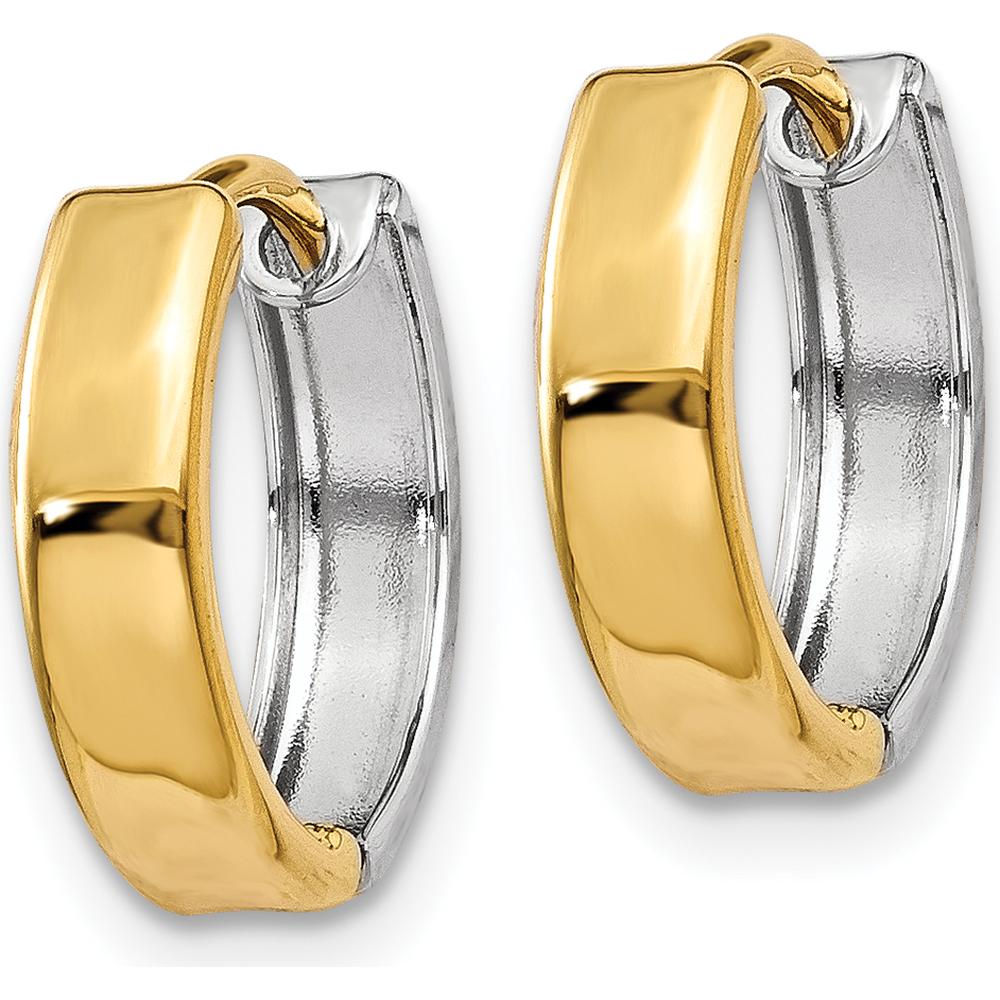 14K Two-Tone Gold Hinged Hoop Earrings - Classic Design with Polished Finish by Oro Pregiato