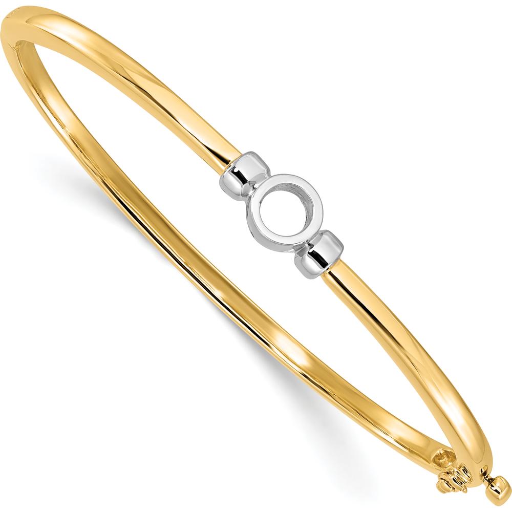 14K Two-Tone Gold Hinged Oval Bangle Bracelet Mounting for 0.50 Carat 5.0mm Round Stone by Oro Pregiato
