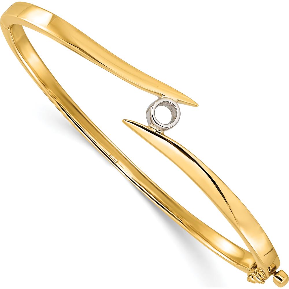 14K Two-Tone Gold Hinged Oval Bangle Bracelet Mounting for 4.0mm Round Stone - Holds 0.25 Carat Center Gem by Oro Pregiato