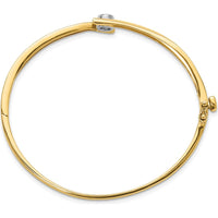 14K Two-Tone Gold Hinged Oval Bangle Bracelet Mounting for 4.0mm Round Stone - Holds 0.25 Carat Center Gem by Oro Pregiato