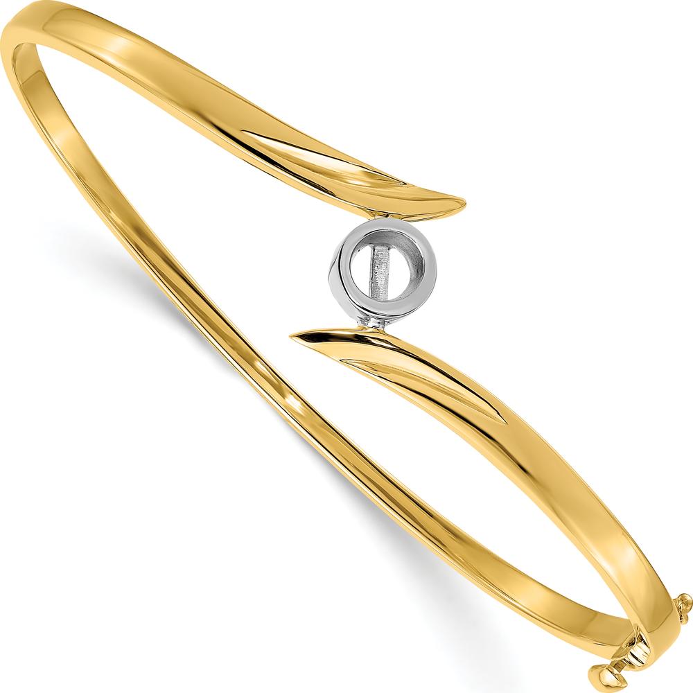 14K Two-Tone Gold Hinged Oval Bangle Bracelet Mounting for 5.0mm Round 0.50 Carat Gemstone by Oro Pregiato