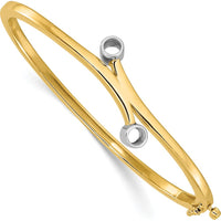 14K Two-Tone Gold Hinged Oval Bangle Bracelet Mounting for Two 1/2-Carat Round Stones - 7" Length by Oro Pregiato