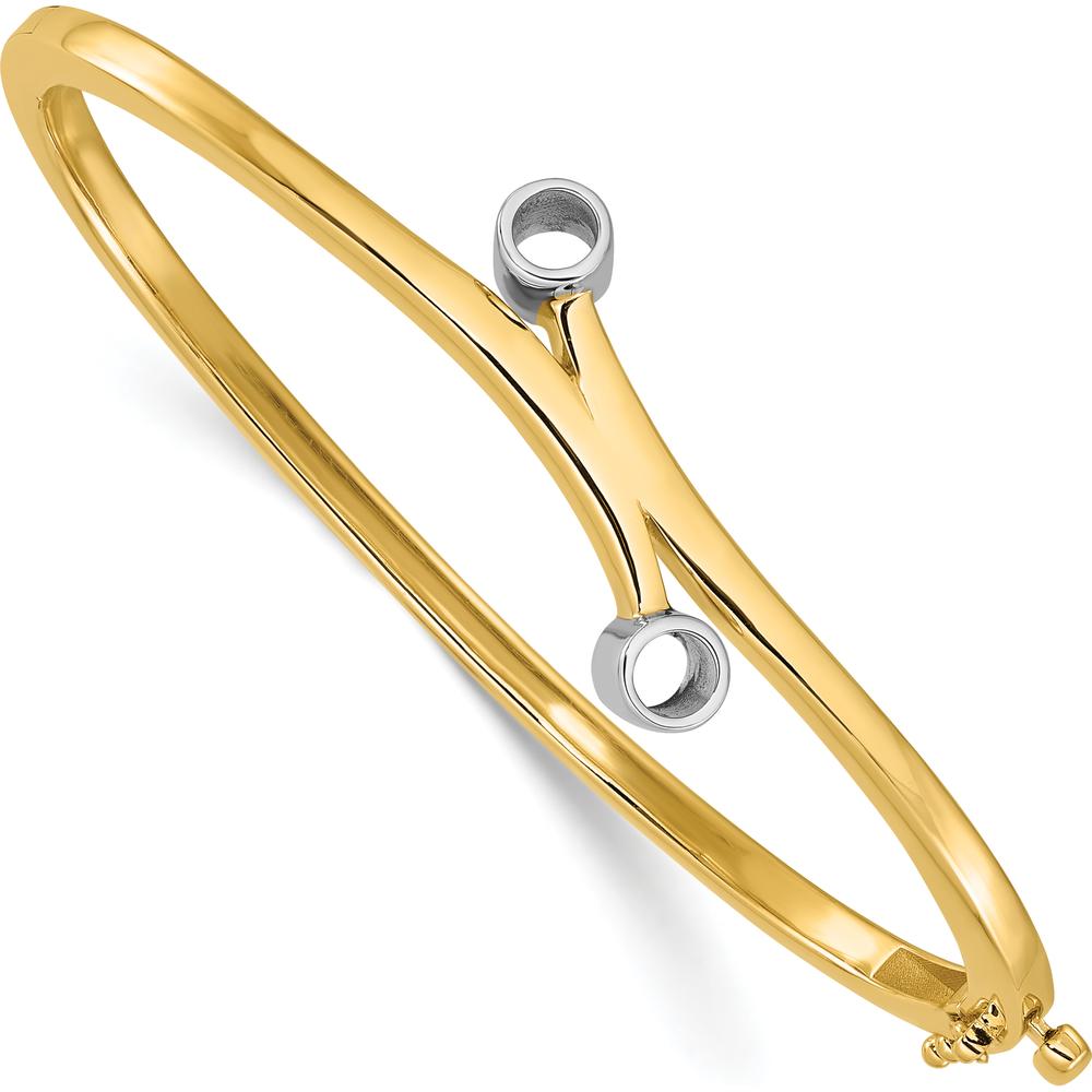 14K Two-Tone Gold Hinged Oval Bangle Bracelet Mounting for Two 1/2-Carat Round Stones - 7" Length by Oro Pregiato