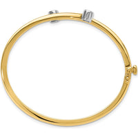 14K Two-Tone Gold Hinged Oval Bangle Bracelet Mounting for Two 1/2-Carat Round Stones - 7" Length by Oro Pregiato