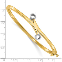 14K Two-Tone Gold Hinged Oval Bangle Bracelet Mounting for Two 1/2-Carat Round Stones - 7" Length by Oro Pregiato