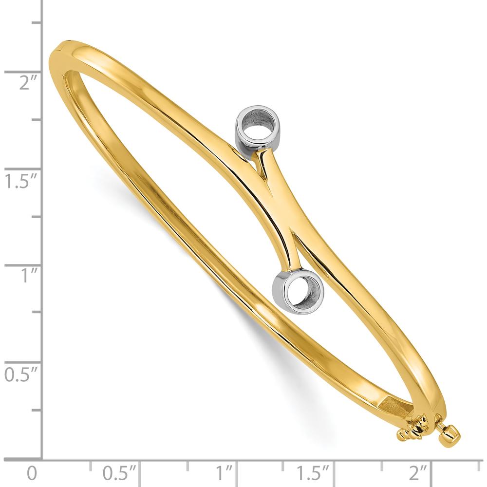 14K Two-Tone Gold Hinged Oval Bangle Bracelet Mounting for Two 1/2-Carat Round Stones - 7" Length by Oro Pregiato