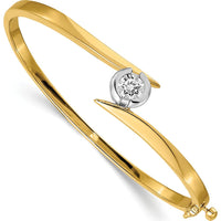 14K Two-Tone Gold Hinged Oval Bangle Bracelet Mounting with 1.00 Carat Round Center Stone - 5.75mm Setting by Oro Pregiato