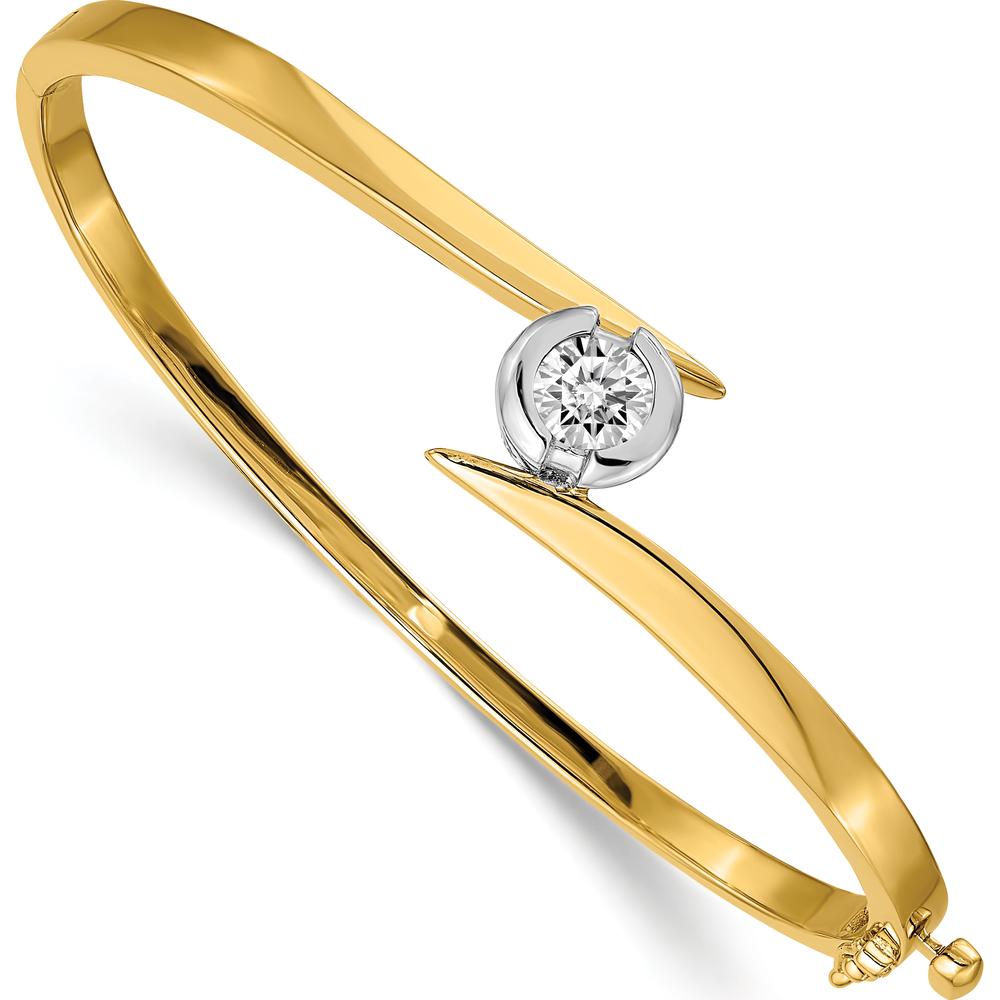 14K Two-Tone Gold Hinged Oval Bangle Bracelet Mounting with 1.00 Carat Round Center Stone - 5.75mm Setting by Oro Pregiato
