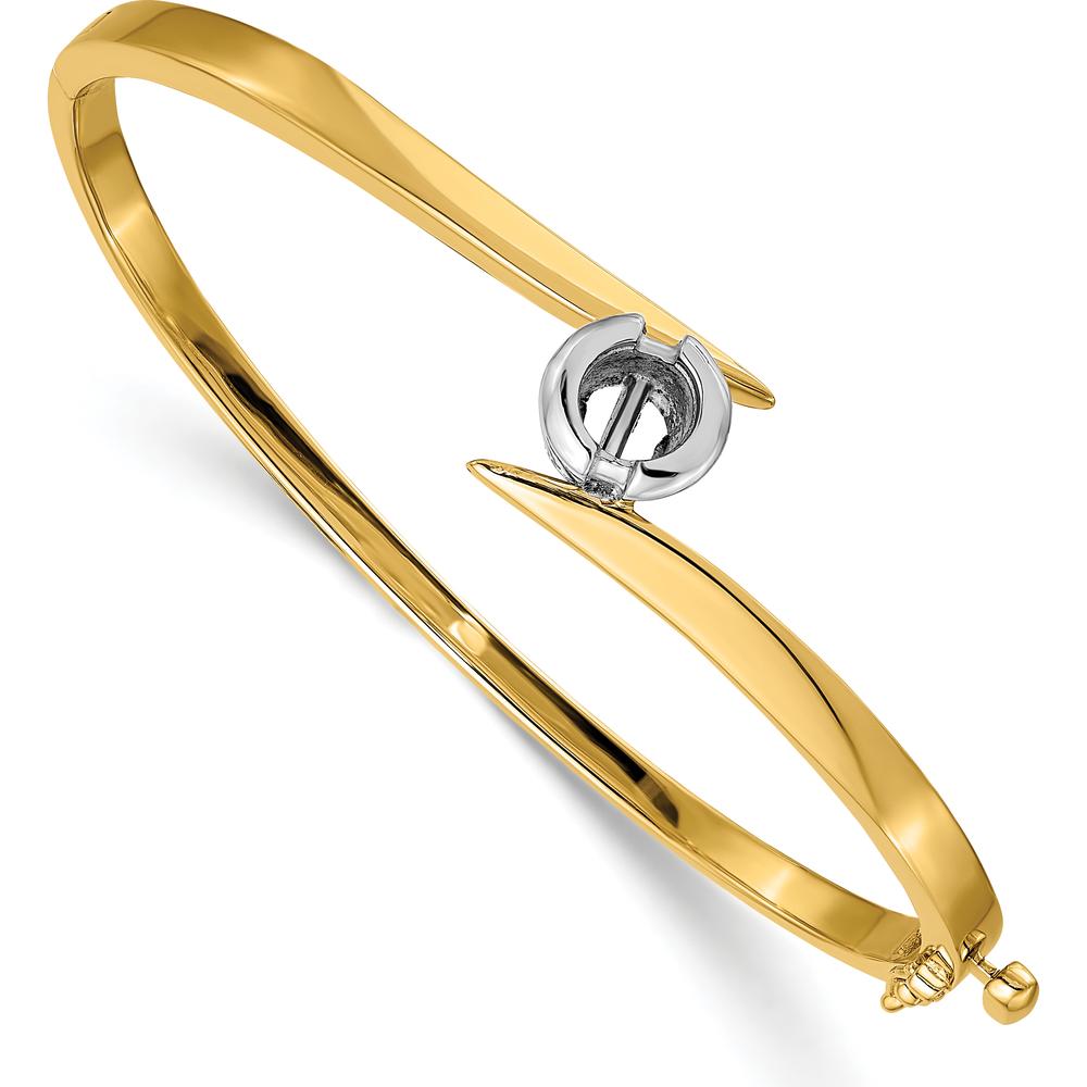 14K Two-Tone Gold Hinged Oval Bangle Bracelet Mounting with 1.00 Carat Round Center Stone - 5.75mm Setting by Oro Pregiato