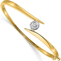 14K Two-Tone Gold Hinged Oval Bangle Bracelet with 0.75 Carat Round Center Stone Bezel Mounting by Oro Pregiato