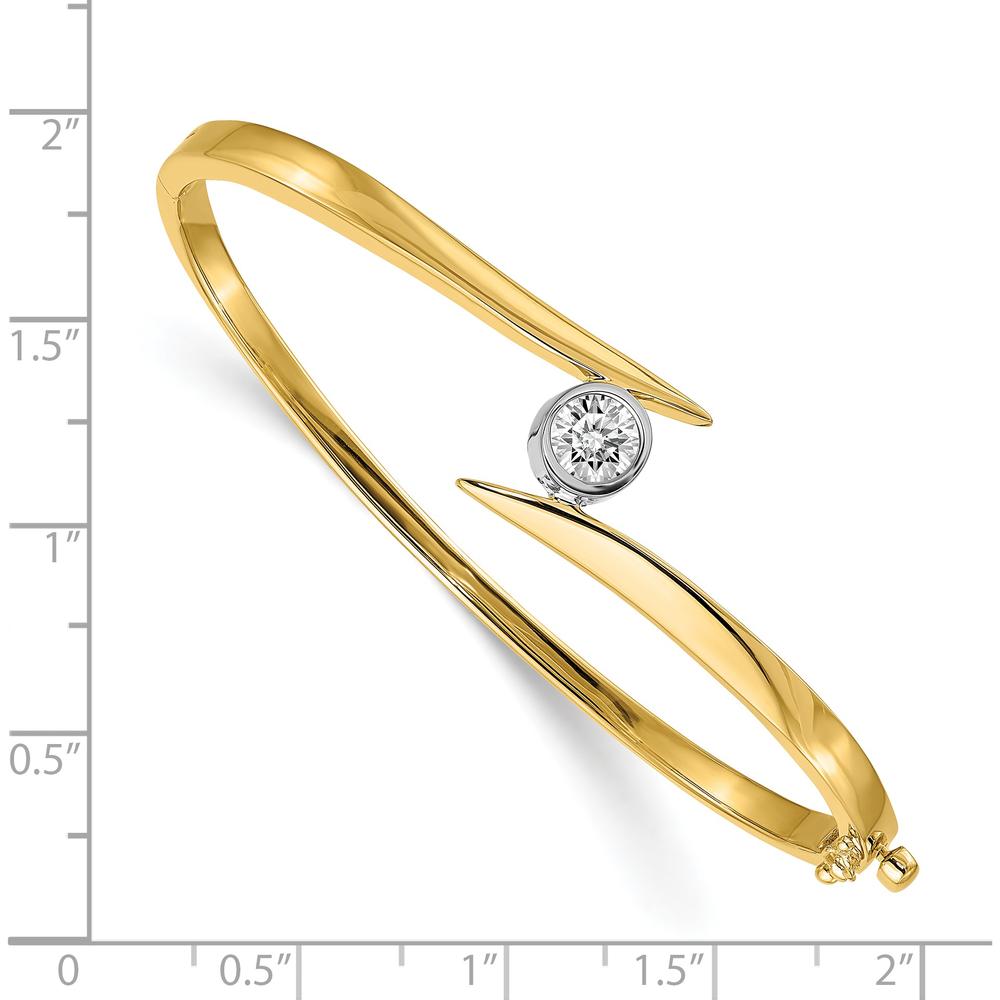 14K Two-Tone Gold Hinged Oval Bangle Bracelet with 0.75 Carat Round Center Stone Bezel Mounting by Oro Pregiato