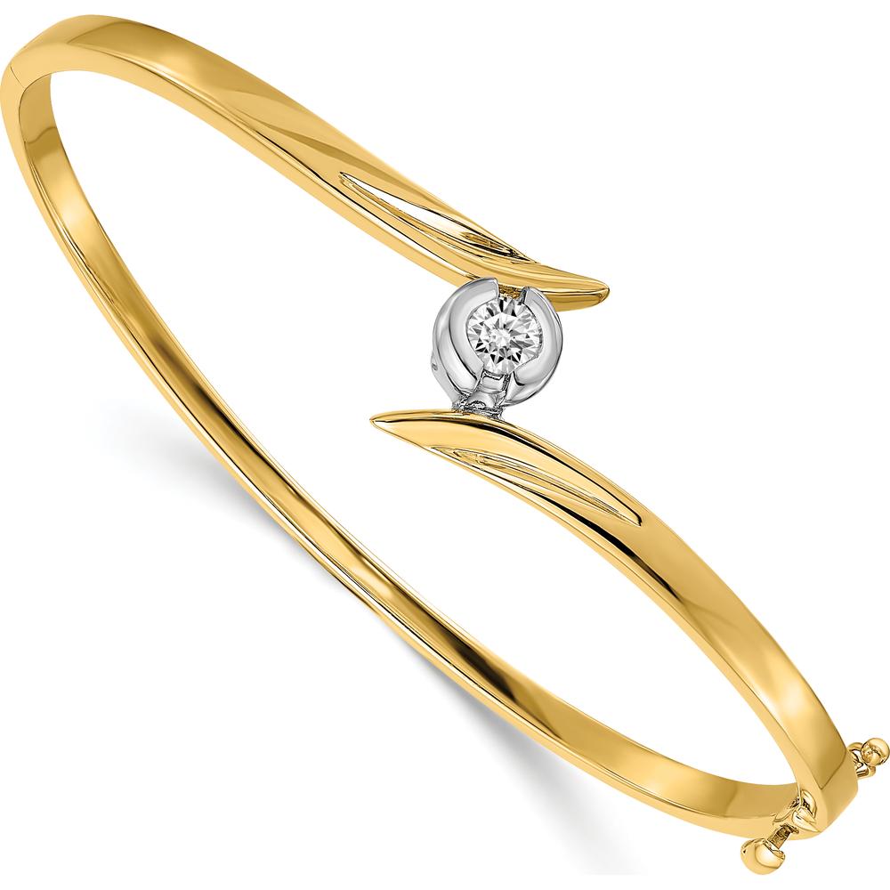 14K Two-Tone Gold Hinged Oval Bangle Bracelet with 4.0mm Round Center Stone Mounting - Holds 1/4 Carat Gemstone by Oro Pregiato