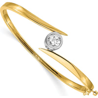 14K Two-Tone Gold Hinged Oval Bangle with Bezel-Set 1 Carat Round Diamond Mounting by Oro Pregiato