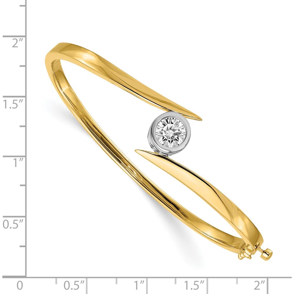 14K Two-Tone Gold Hinged Oval Bangle with Bezel-Set 1 Carat Round Diamond Mounting by Oro Pregiato