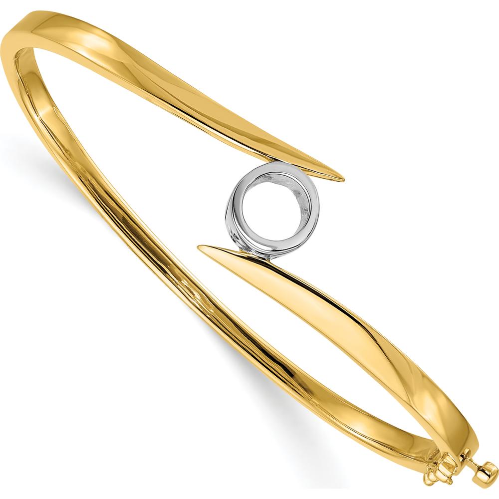 14K Two-Tone Gold Hinged Oval Bangle with Bezel-Set 1 Carat Round Diamond Mounting by Oro Pregiato