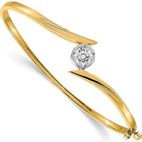 14K Two-Tone Gold Hinged Oval Bangle with Round 0.75 Carat Stone Mounting by Oro Pregiato