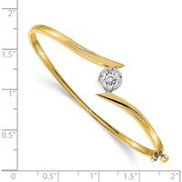 14K Two-Tone Gold Hinged Oval Bangle with Round 0.75 Carat Stone Mounting by Oro Pregiato