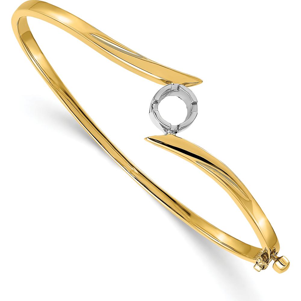 14K Two-Tone Gold Hinged Oval Bangle with Round 0.75 Carat Stone Mounting by Oro Pregiato