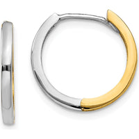 14K Two-Tone Gold Hinged Round Hoop Earrings - 11mm by 0